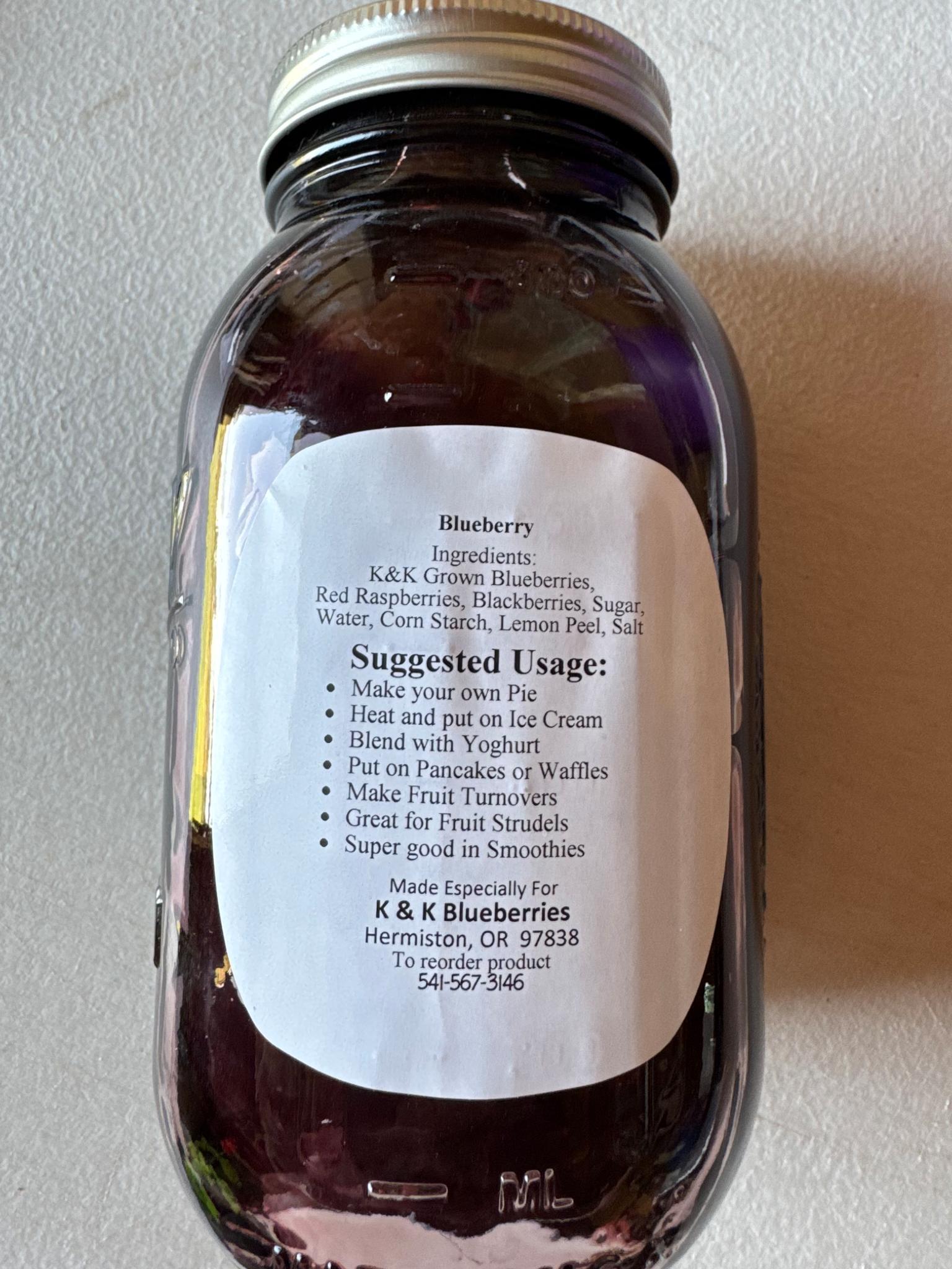 K & K Blueberry Triple Berry Filling ingredients