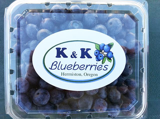 a package of blueberries with a k and k blueberries label