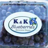 a package of blueberries with a k and k blueberries label